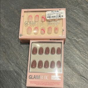 Glam Pink and Brown Press-On Nails Oval Shape